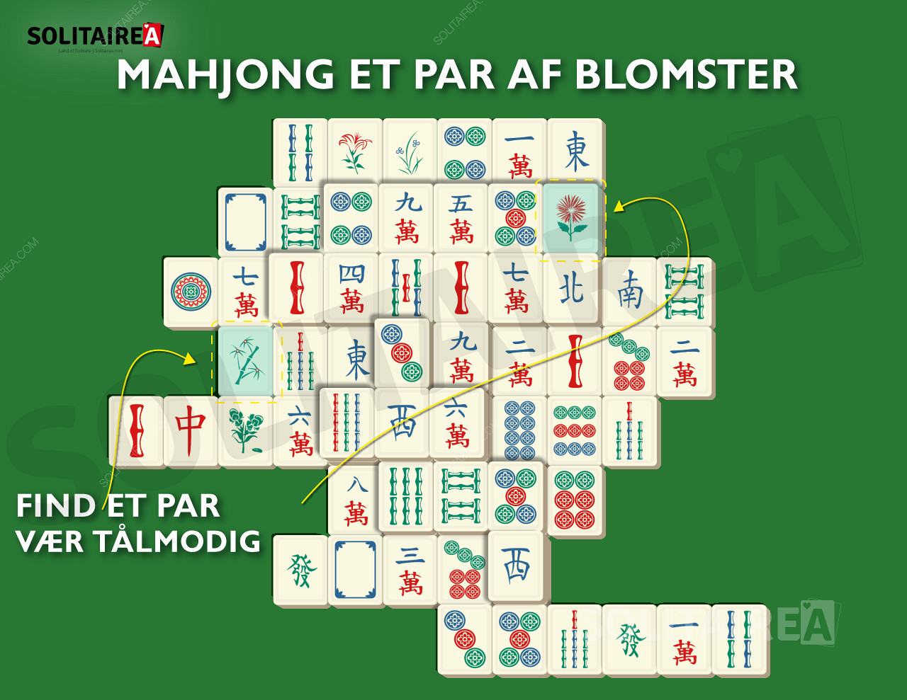 Mahjong Kabale, der viser et typisk udvalg af brikker